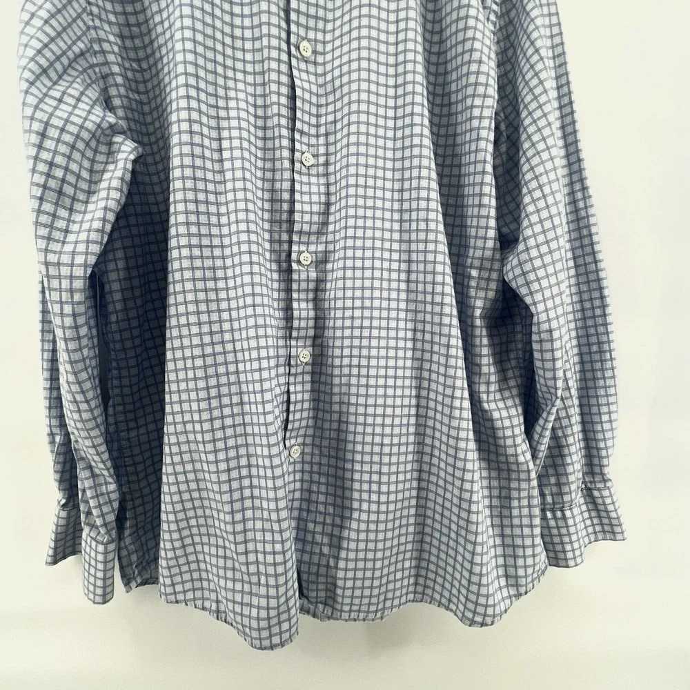 Duchamp London Men's Dress Shirt 18 XXL 46 Blue White Check Slim‎ Fit Stretch